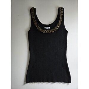 Caché Women's Size S Jeweled Scoop Neckline Black Tank Embellished Beaded